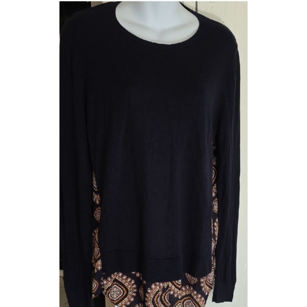 LOFT Black Sweater with Paisley Accents